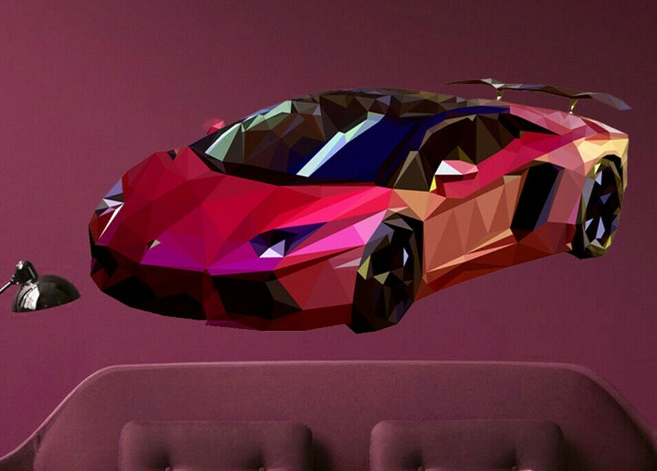 Sport car Sticker, Car Decal, Polygonal Sport car Decor, Car Wall Art