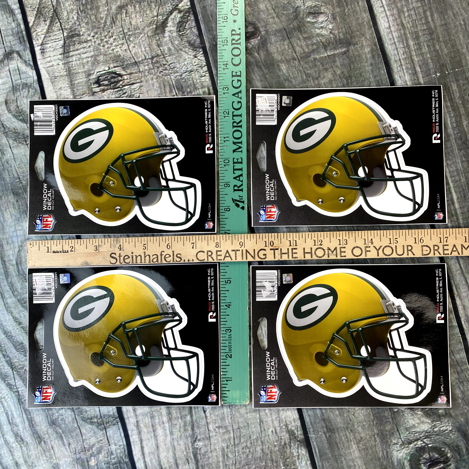 LOT 4 Green Bay Packers Window Car Cling Decal Helmet Decal Green Yellow 5.5in