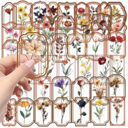 50 Packs Transparent Stickers Water Bottles Laptop Phone Computer Flowers