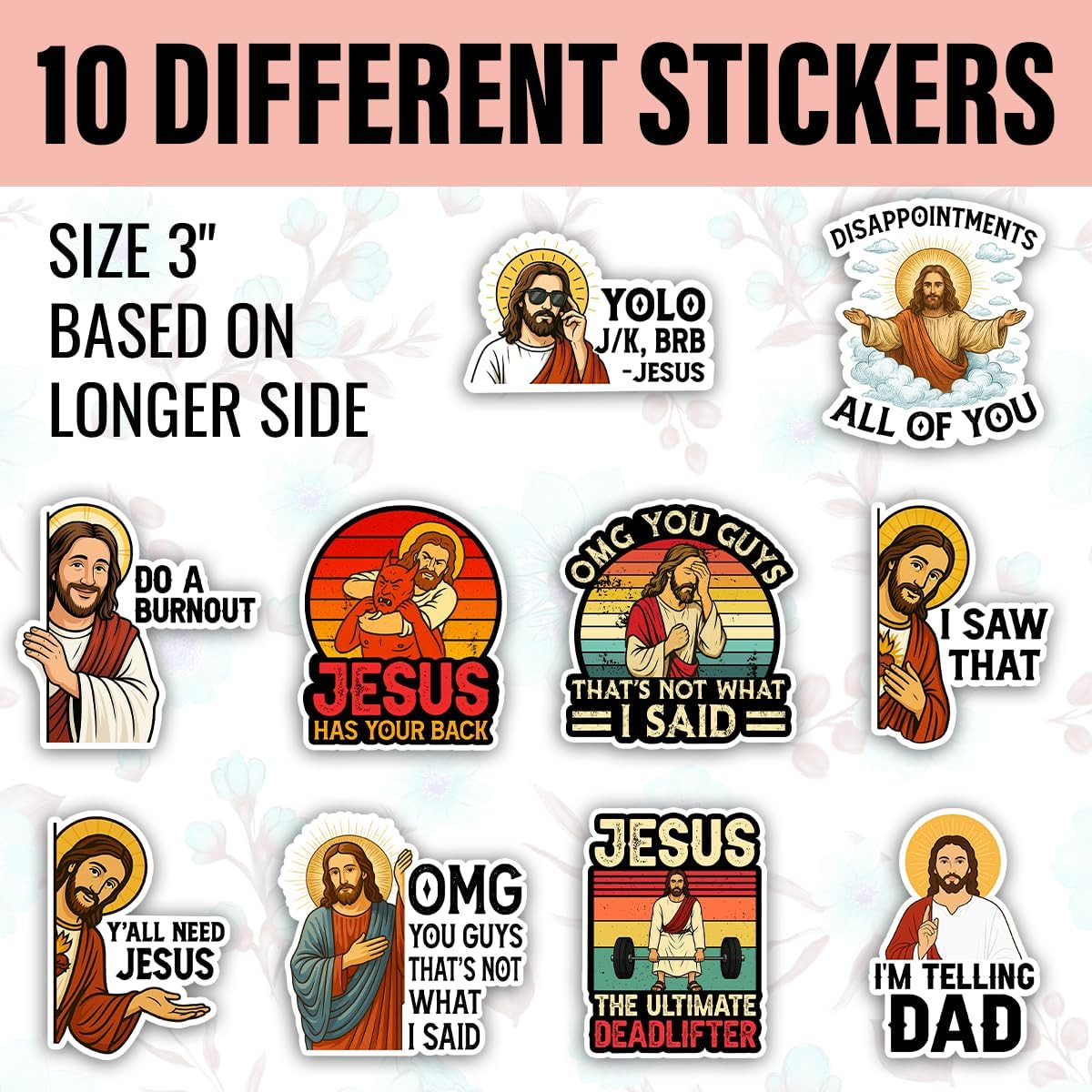 (10Pcs-3In) Funny Jesus Meme Sticker Pack, Christian Humor Sticker, Catholic Chr