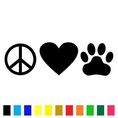 Peace Love Paw Sticker Decal Vinyl Heart Cat Dog Pet Pick Color & Size Choose