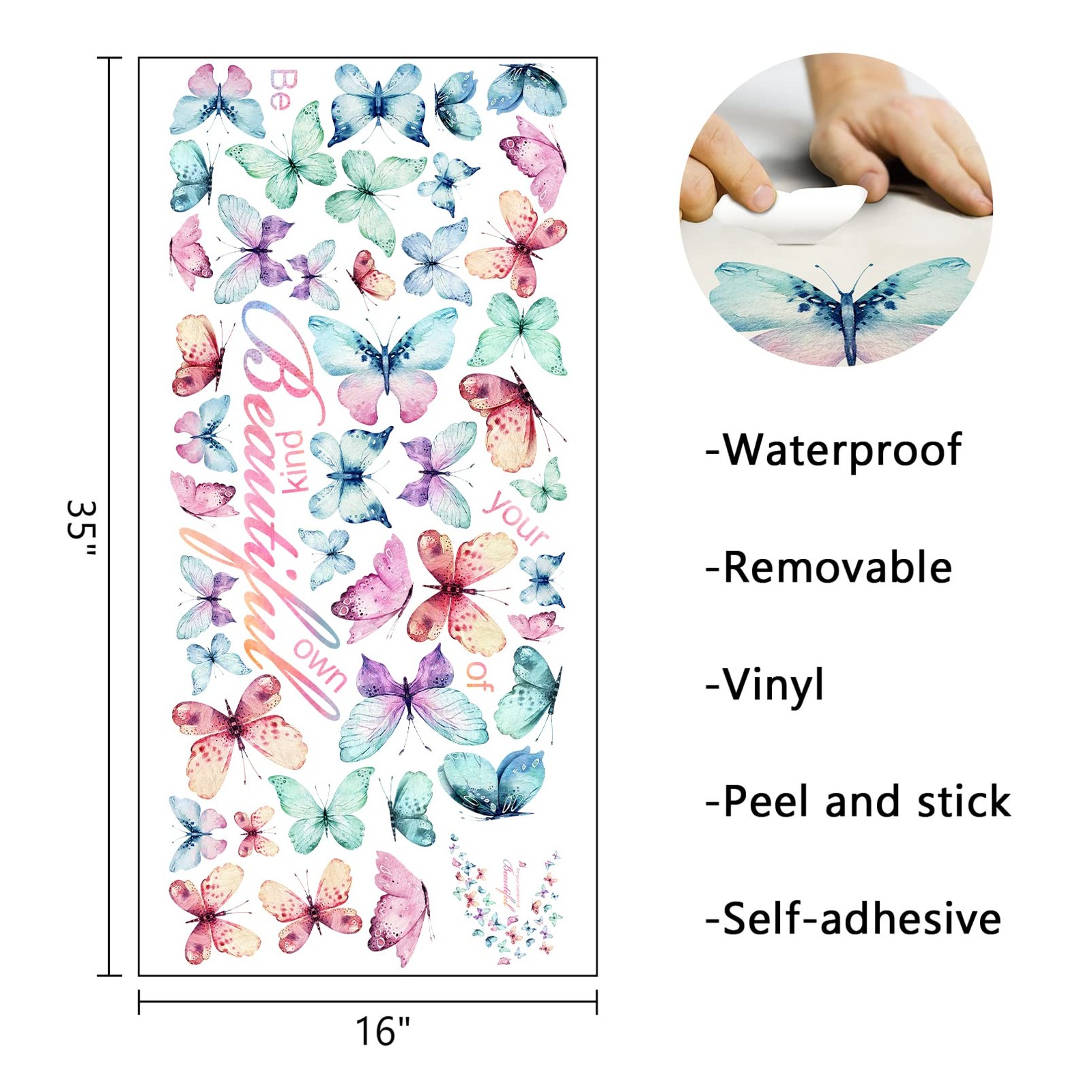 Girls Butterfly Be Your Own Kind of Beautiful Inspirational Quote Wall Decal …