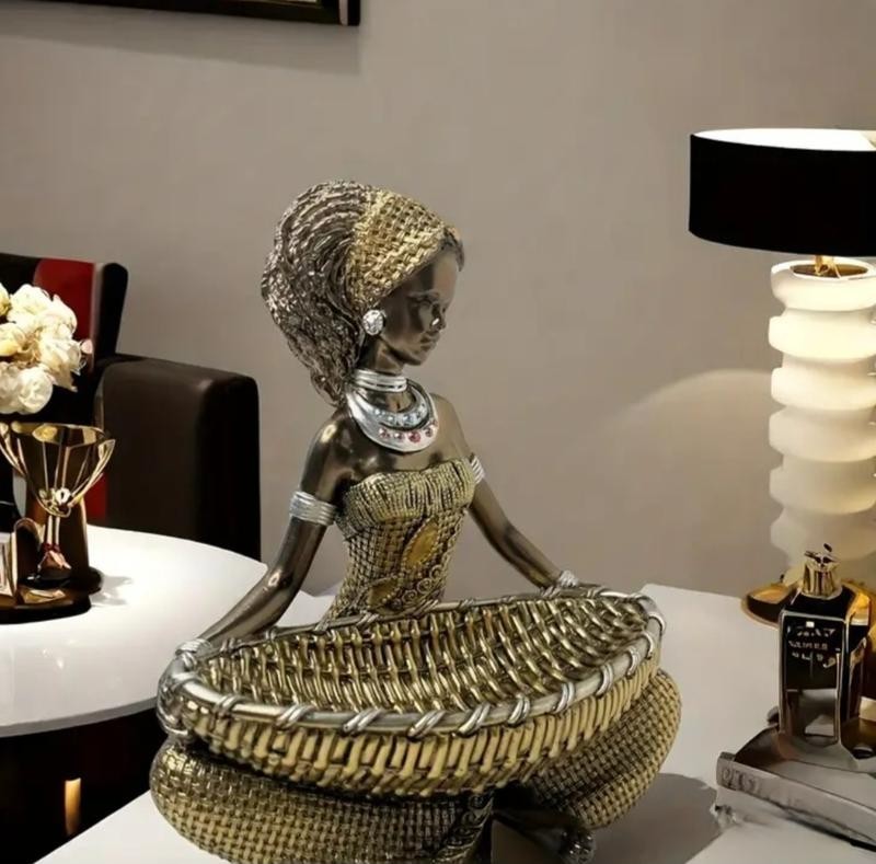 African Woman Statue Jewelry & Key Holder Resin Figurine Home Decor