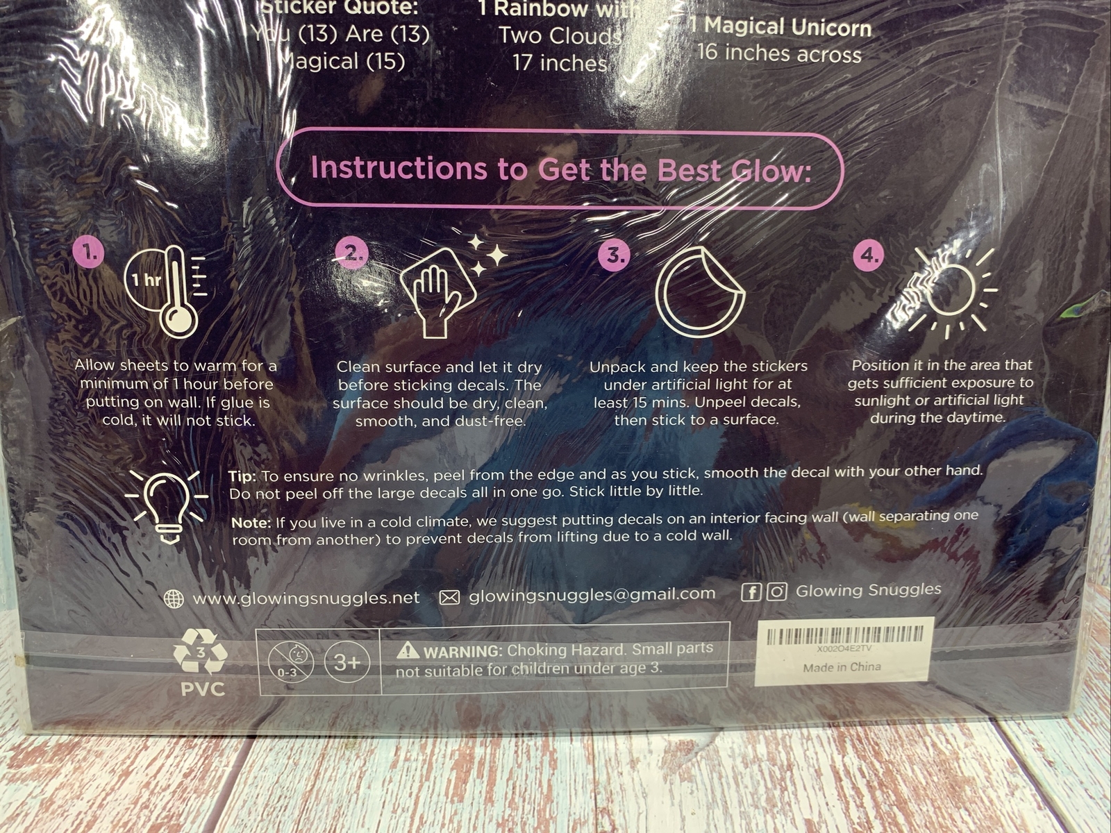 Unicorn & Stars Glow In The Dark Wall Stickers For Kids Baby Bedroom NIP