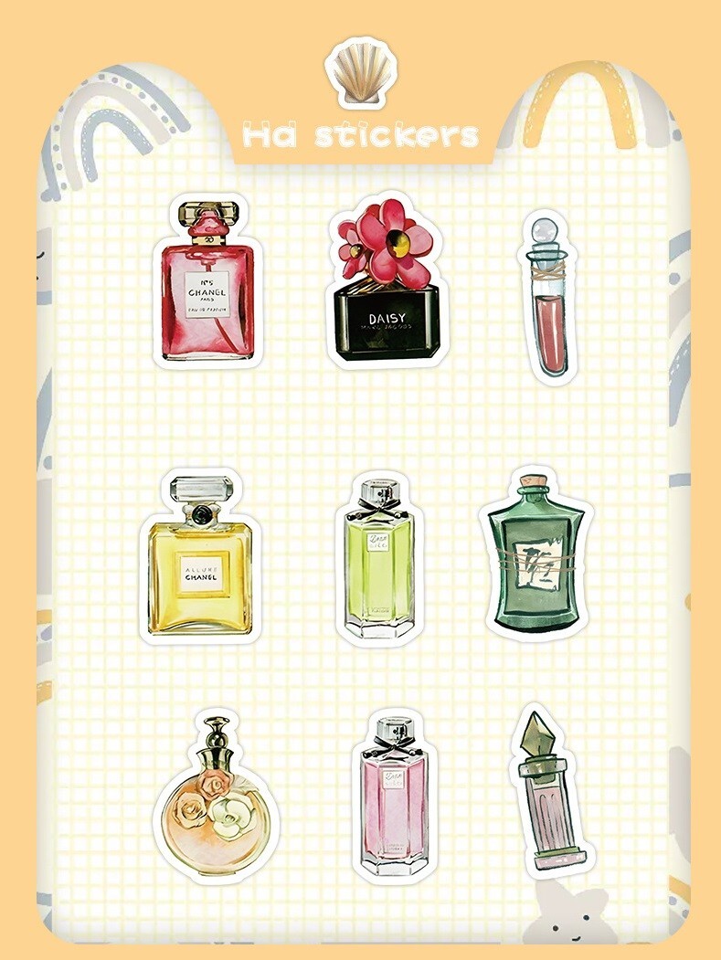 50pcs RETRO Vintage Stickers, Perfume Bottle Wine Cake Leaf, #239