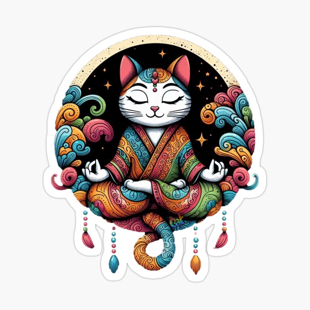 The Enlightened Cat Sticker by C Autumn Trapp Original Art 3" x 3"