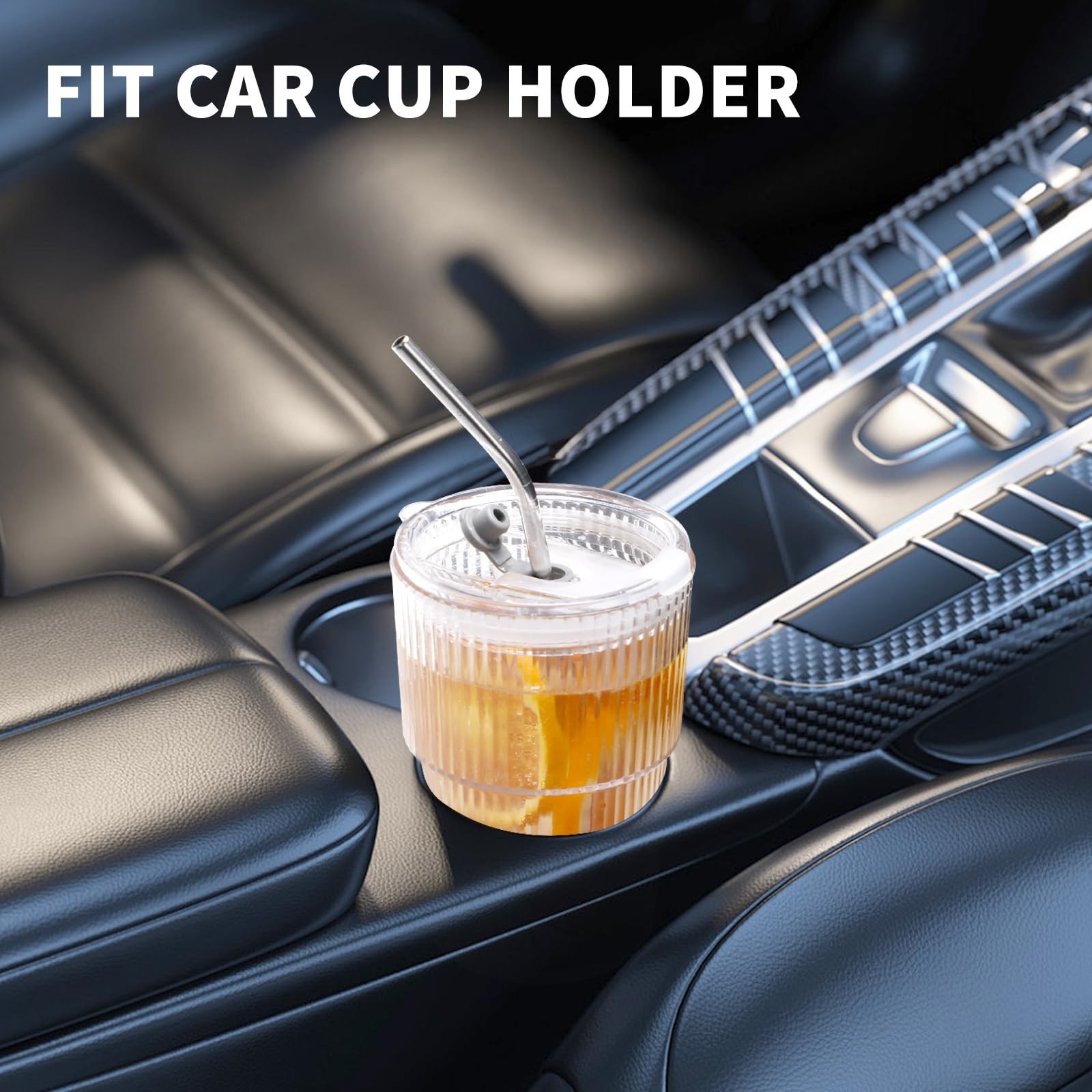 16 OZ Iced Coffee Cups with Lids and Straws Set of 4, Unbreakable Plastic Dri…