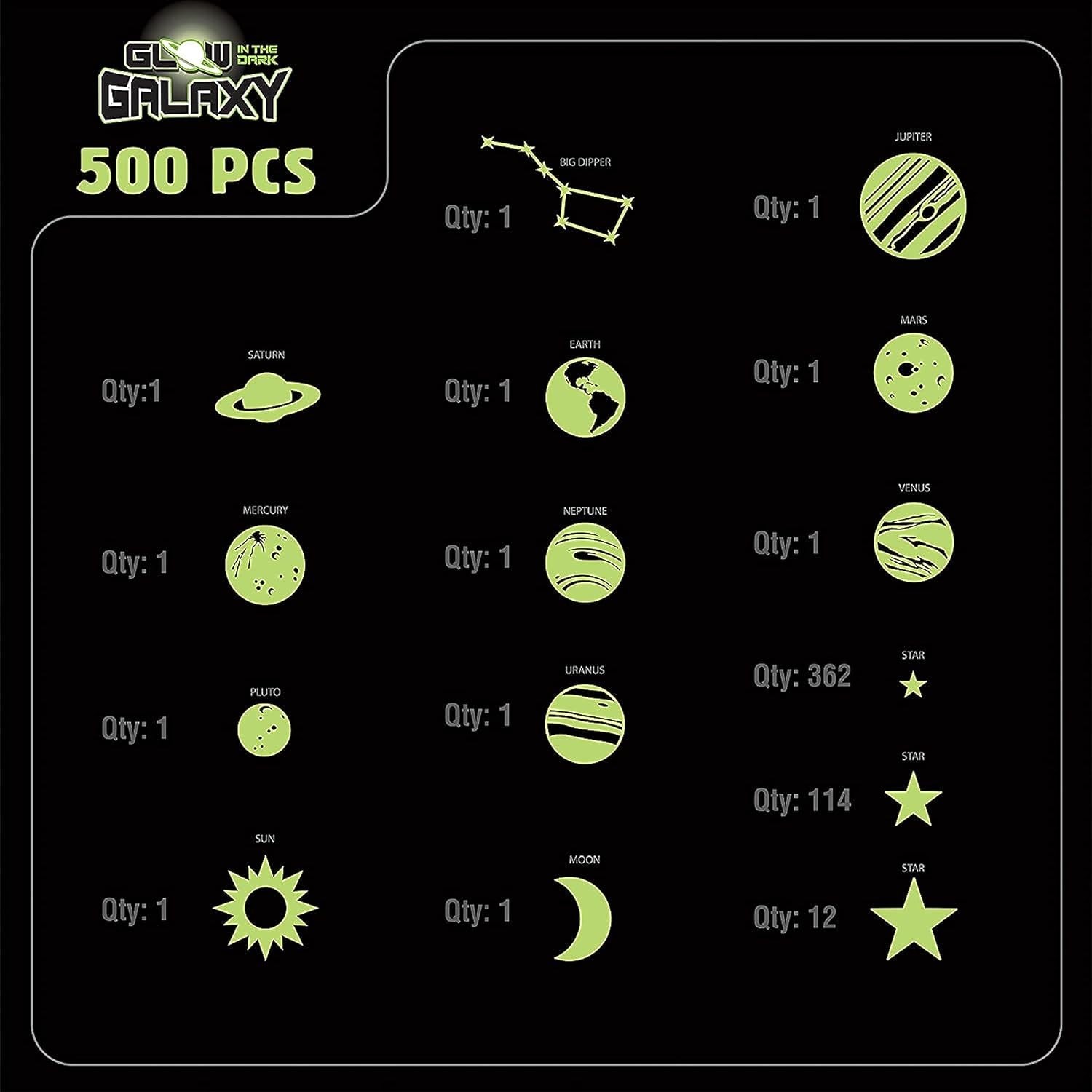 Glow in The Dark Stars for Ceiling, 500-Count, Largest Ceiling Glow Stars Ass…