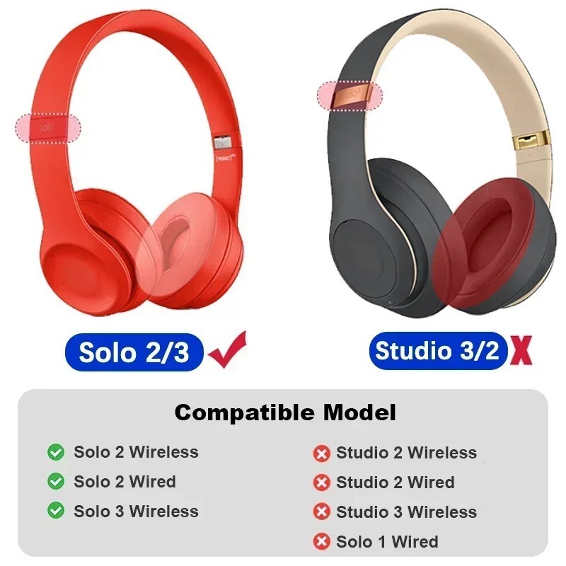 Replacement Ear Pads Cushion For Beats by Dr Dre Solo 2 Solo 3 Wireless/Wired