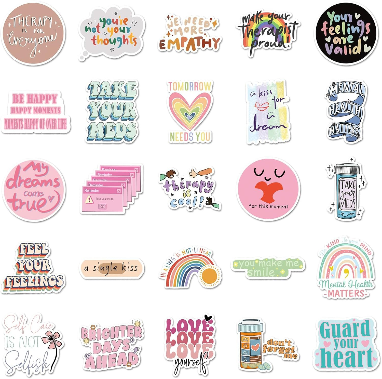 Mental Health Matters Stickers Pack for Journals, Water Bottles, 50Pcs Vinyl Th