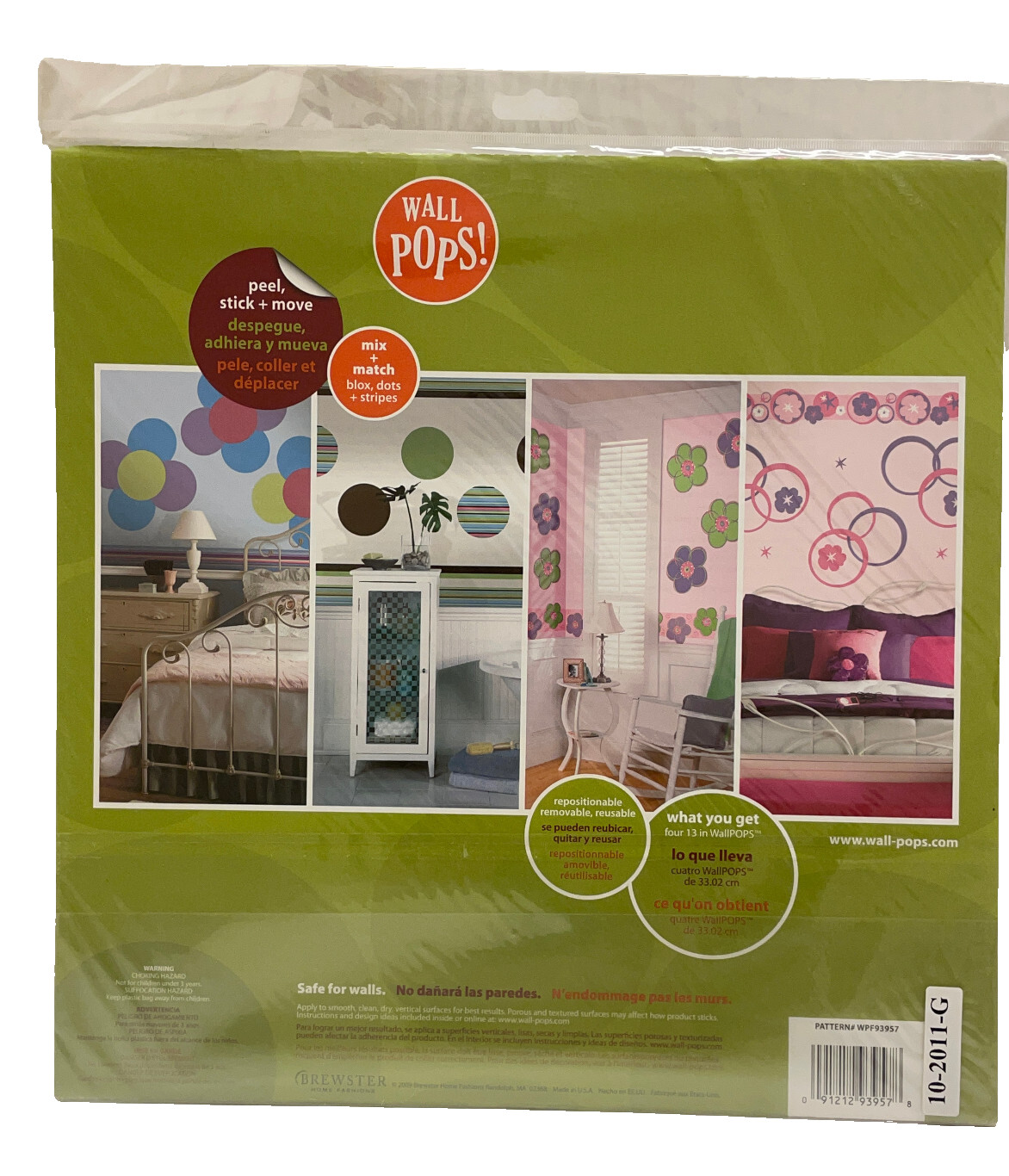 Wall Pops! 13" four large Dots self-stick removeable decals, "green poppies"