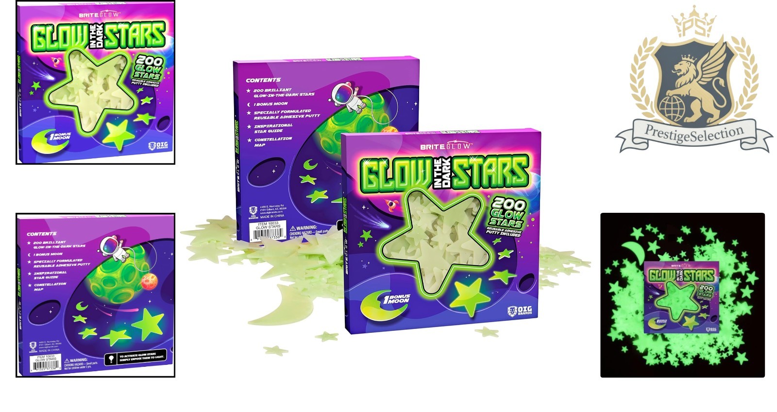 Ultra Bright 200 Pcs Glow in the Dark Star Stickers with Moon – Kids Night Decor