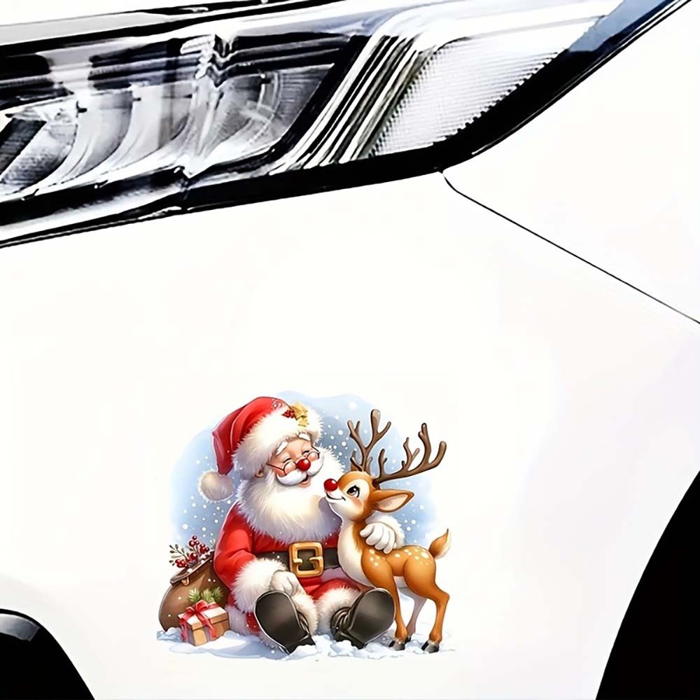 Easy-To-Apply Tool-Free Durable Portable Santa Claus and Reindeer Vinyl Stickers