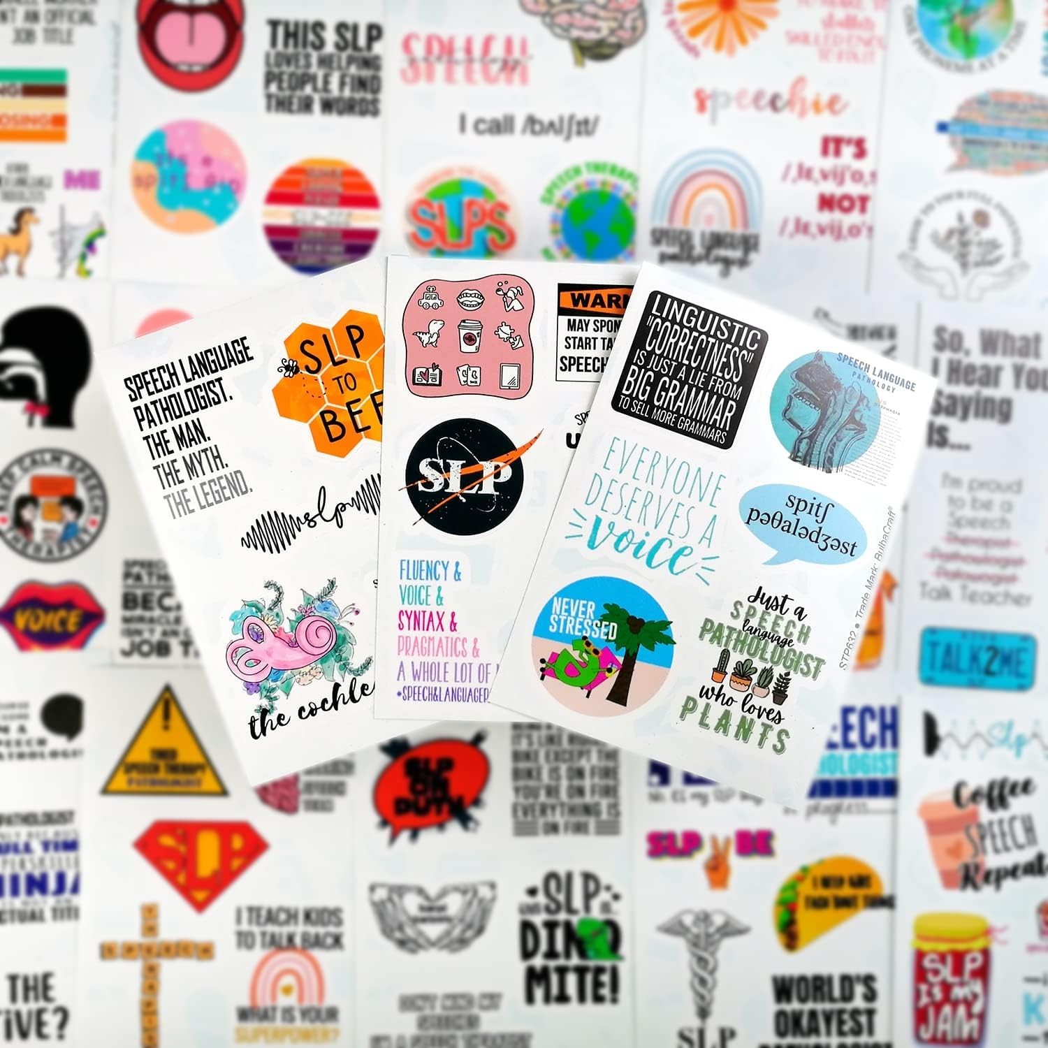 100 Fun SLP Stickers – Waterproof Vinyl – Perfect for Speech Therapy Gifts