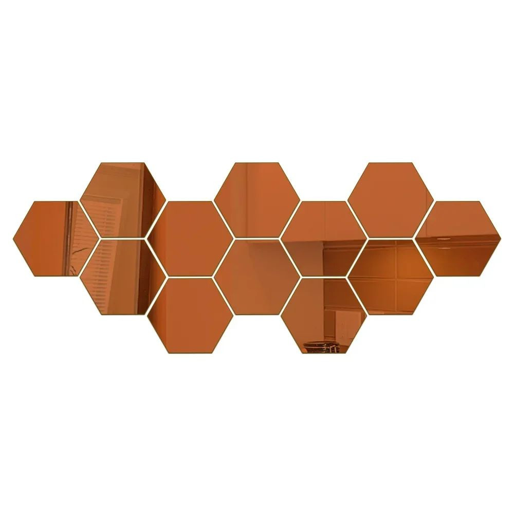 12pcs Hexagon Acrylic 3D Mirror Wall Sticker Home Decor Self-adhesive Mirror