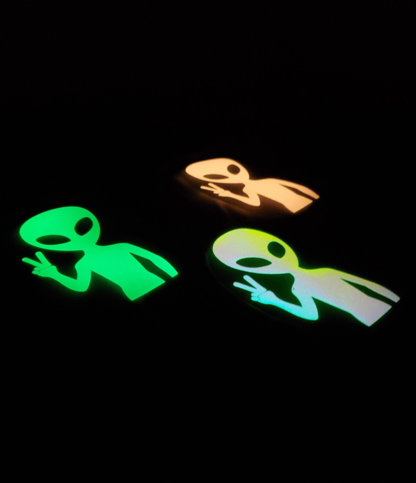 Glow In The Dark Vinyl Decal Deuces Peace Sign Alien Medium Size Lit Studios New