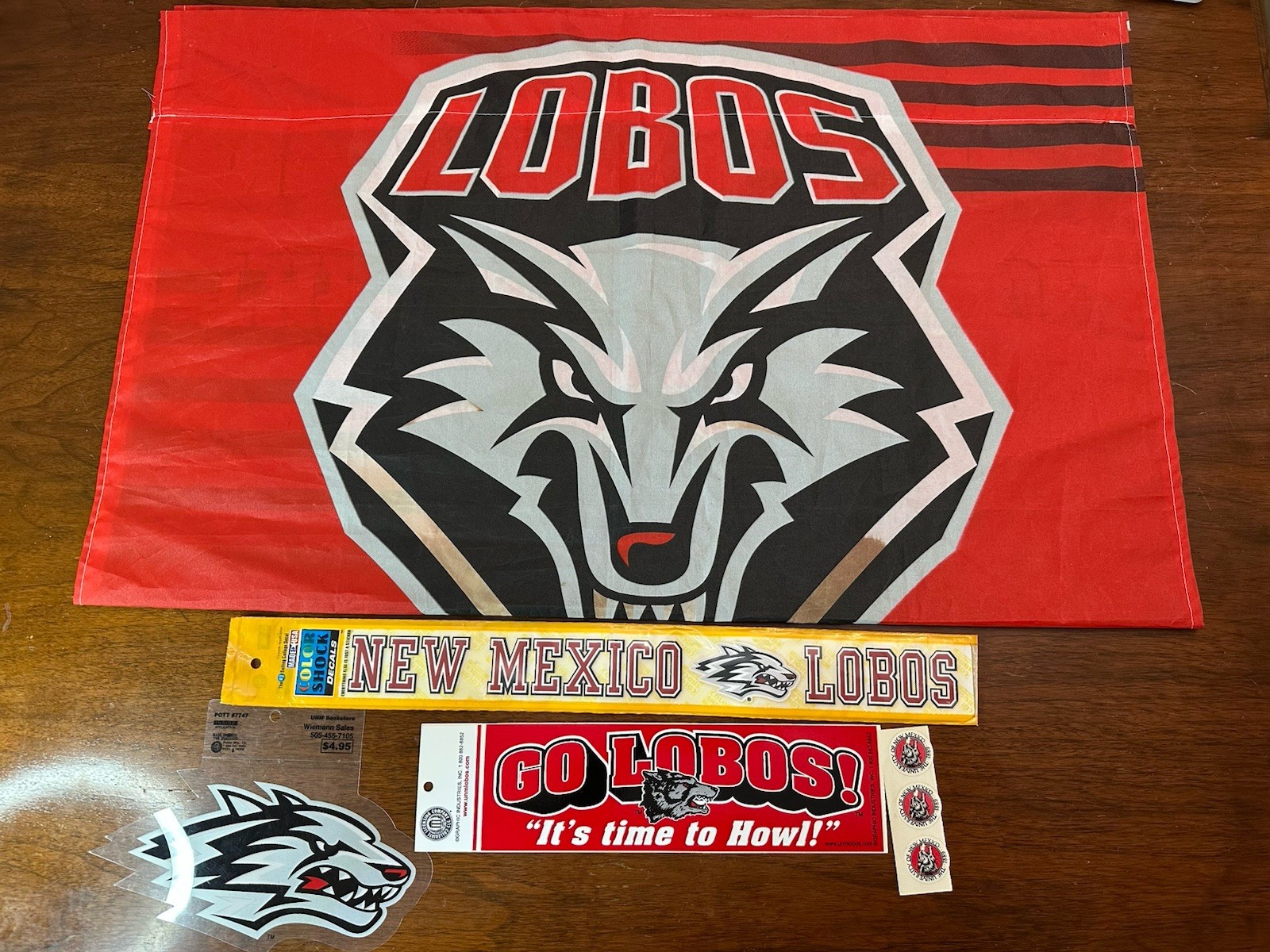 New Mexico Lobos NCAA Stickers & Used Banner Lot- Please Read See Photos! LOBOS!