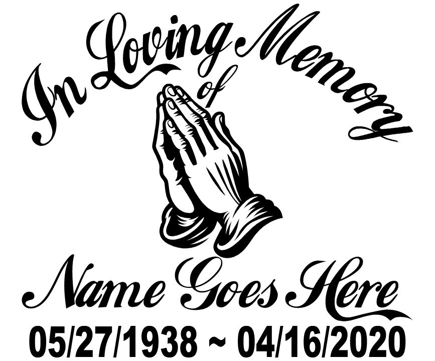 In Loving Memory Praying Hands Sticker Decal Window Memorial Personalized #2