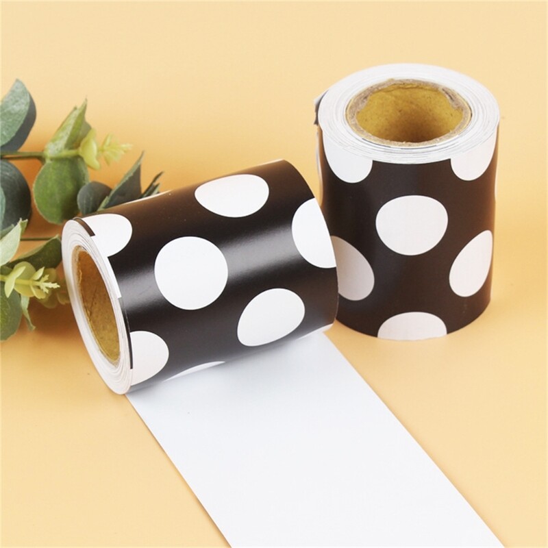 32.8ft White Black Dots Border Trim Wall Sticker for Chalkboard Party Decoration