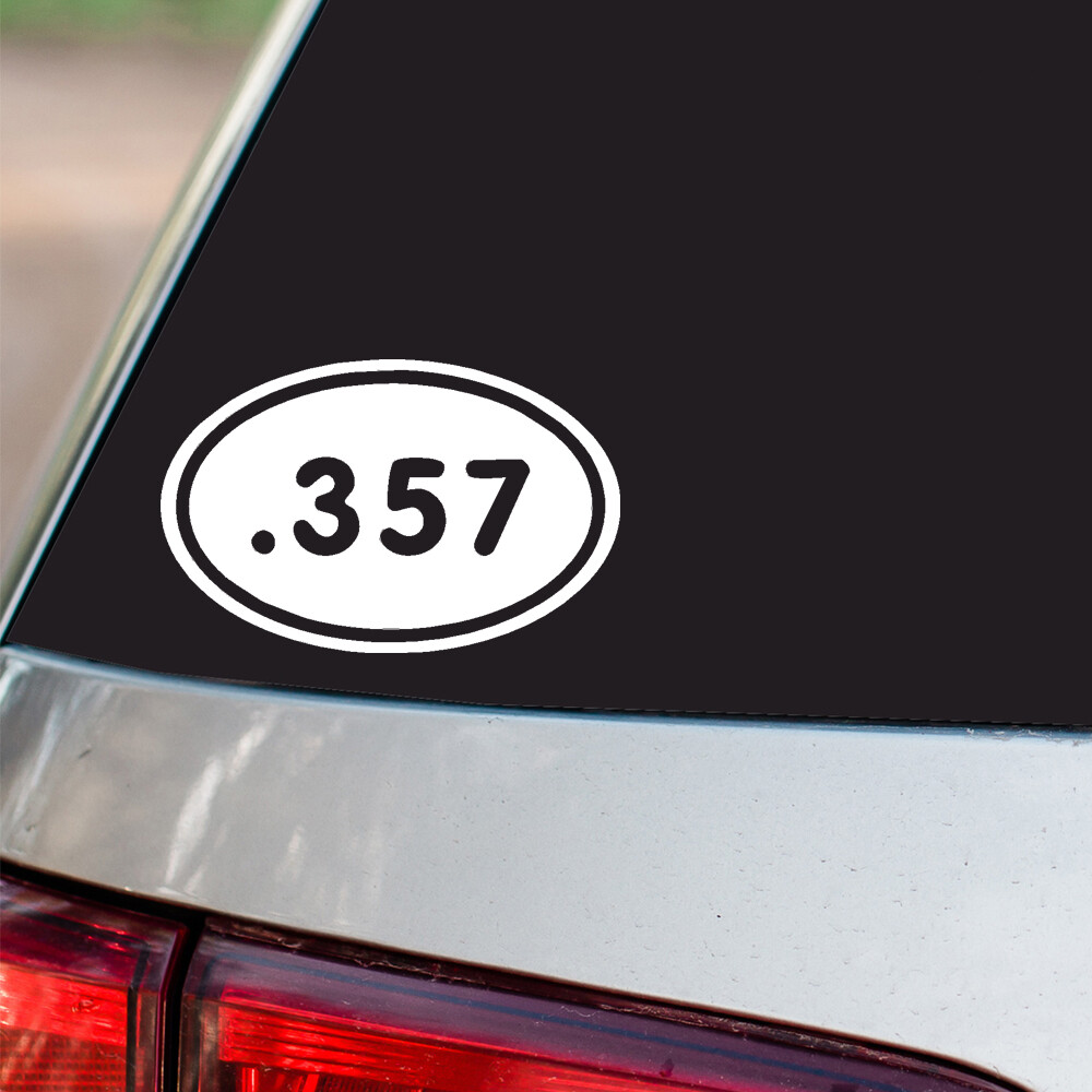 .357 oval Car Sticker protected by Guns All sizes Regular & Chrome Colors