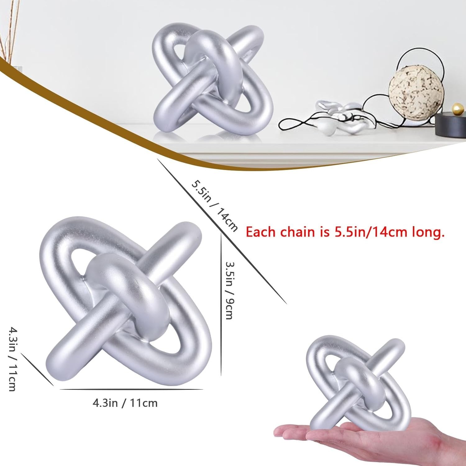 Compact Silver Knot Decor 5.5" – Versatile Abstract Sculpture for Any Room
