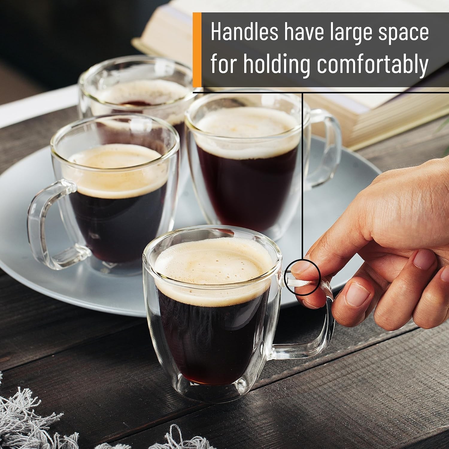 Btat- Stackable Insulated Coffee Mug, Coffee Glass, Large, Set of 4 (16Oz, 500Ml