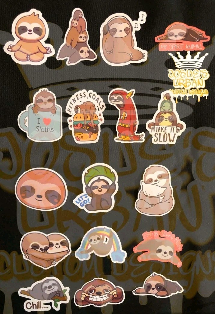 17pcs Cute Sloth Stickers Glossy Stickers