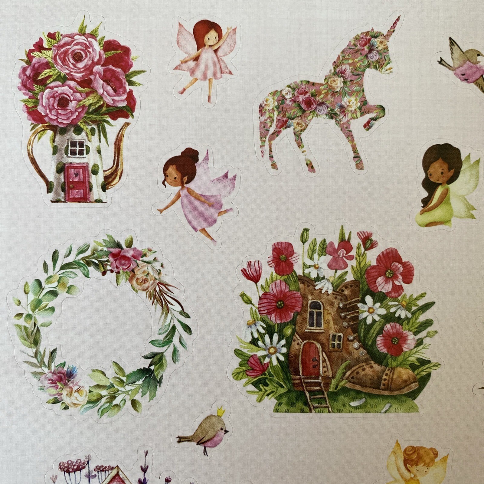 Kid Fairies Flowers Butterflies Unicorn Fantasy Flower Shop Teapot Stickers New