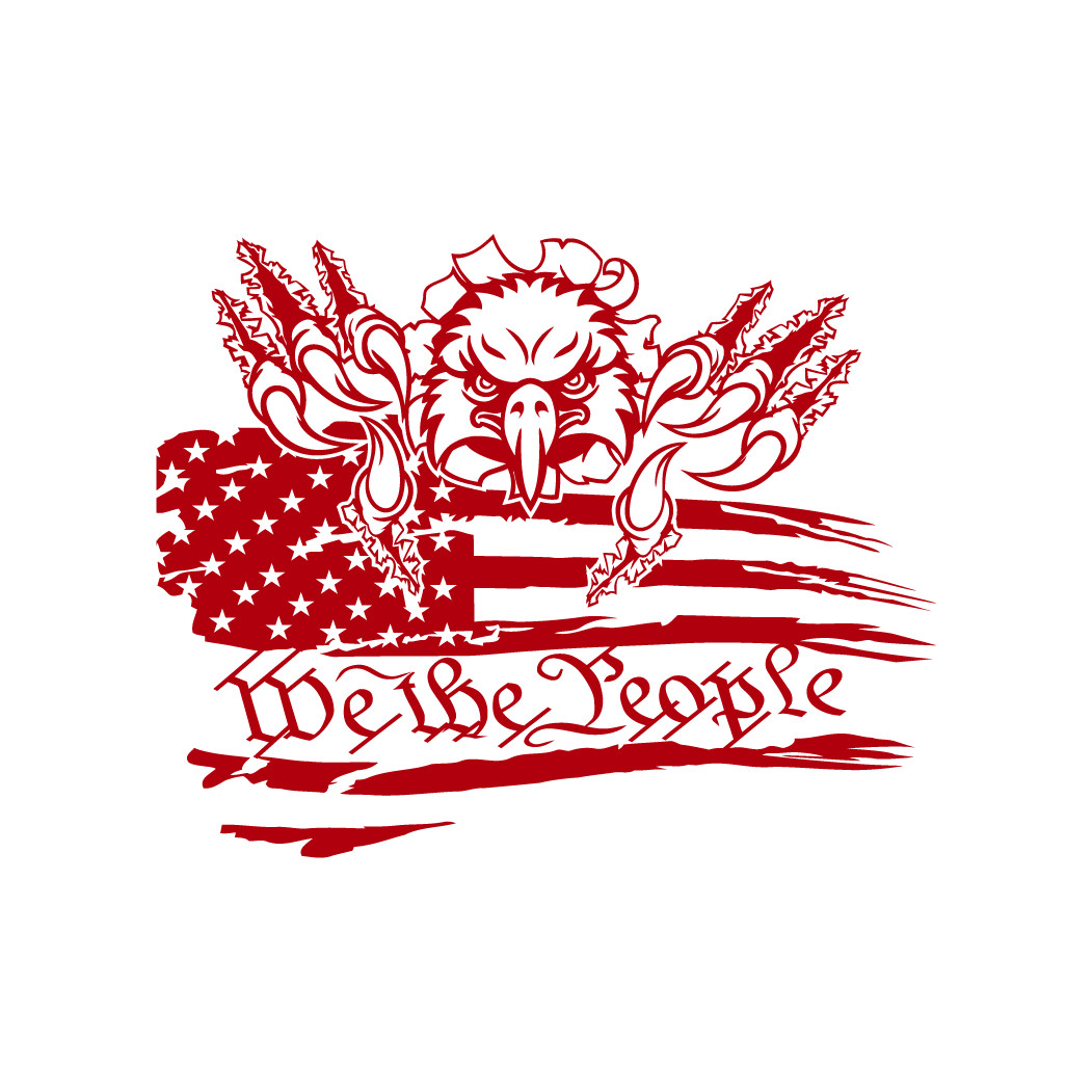 American USA Distressed Flag With Eagle & We The People Automotive Die Cut Decal