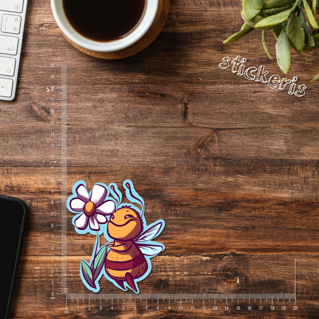 2x Bumblebee sniffing a white flower sticker 4-12" (up to 47")| buy 2 get 1 free