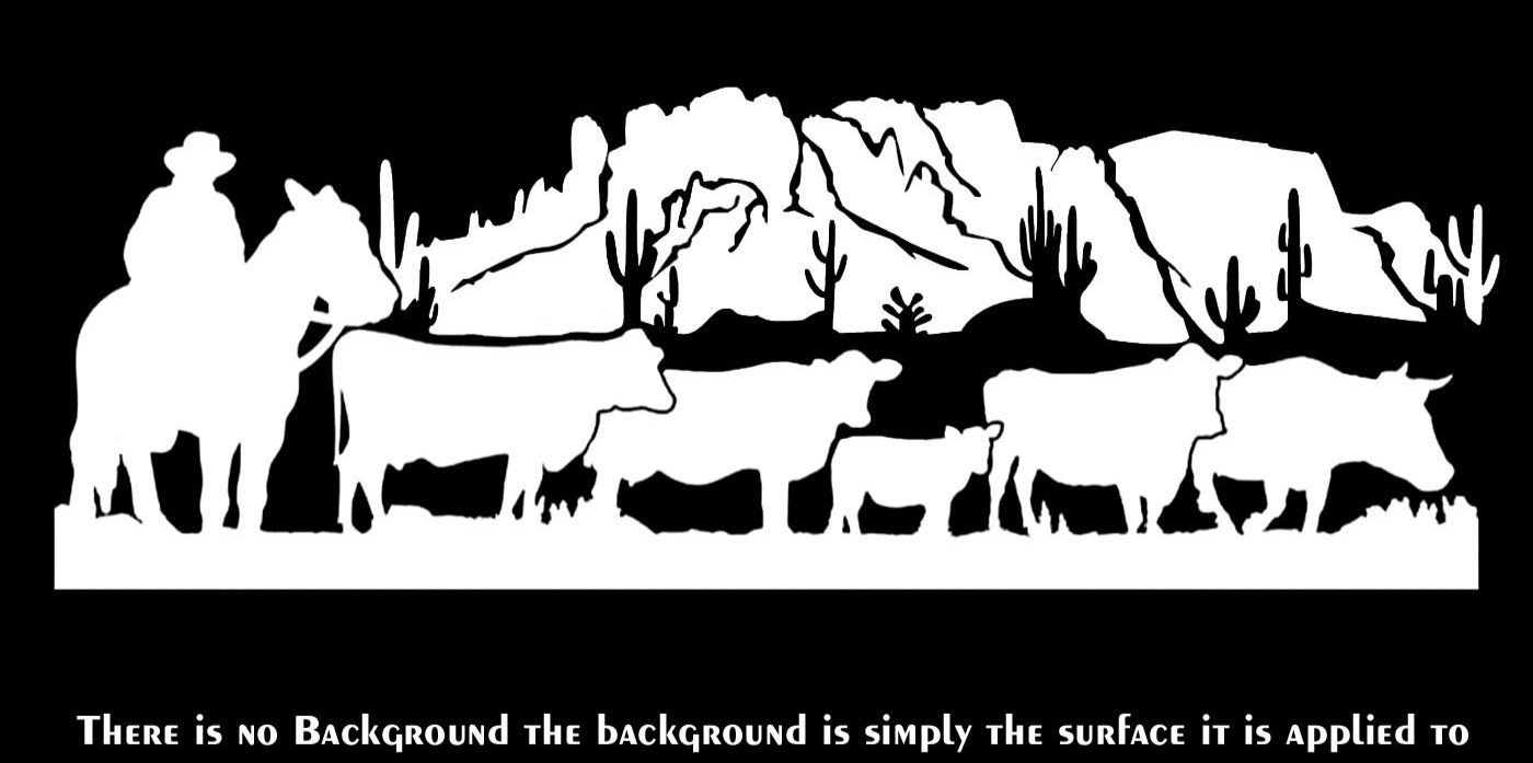 Cowboy Cattle Drive Cow Ranch Cactus Desert 2 Pack 8" x 3" Vinyl Decals Vehicles