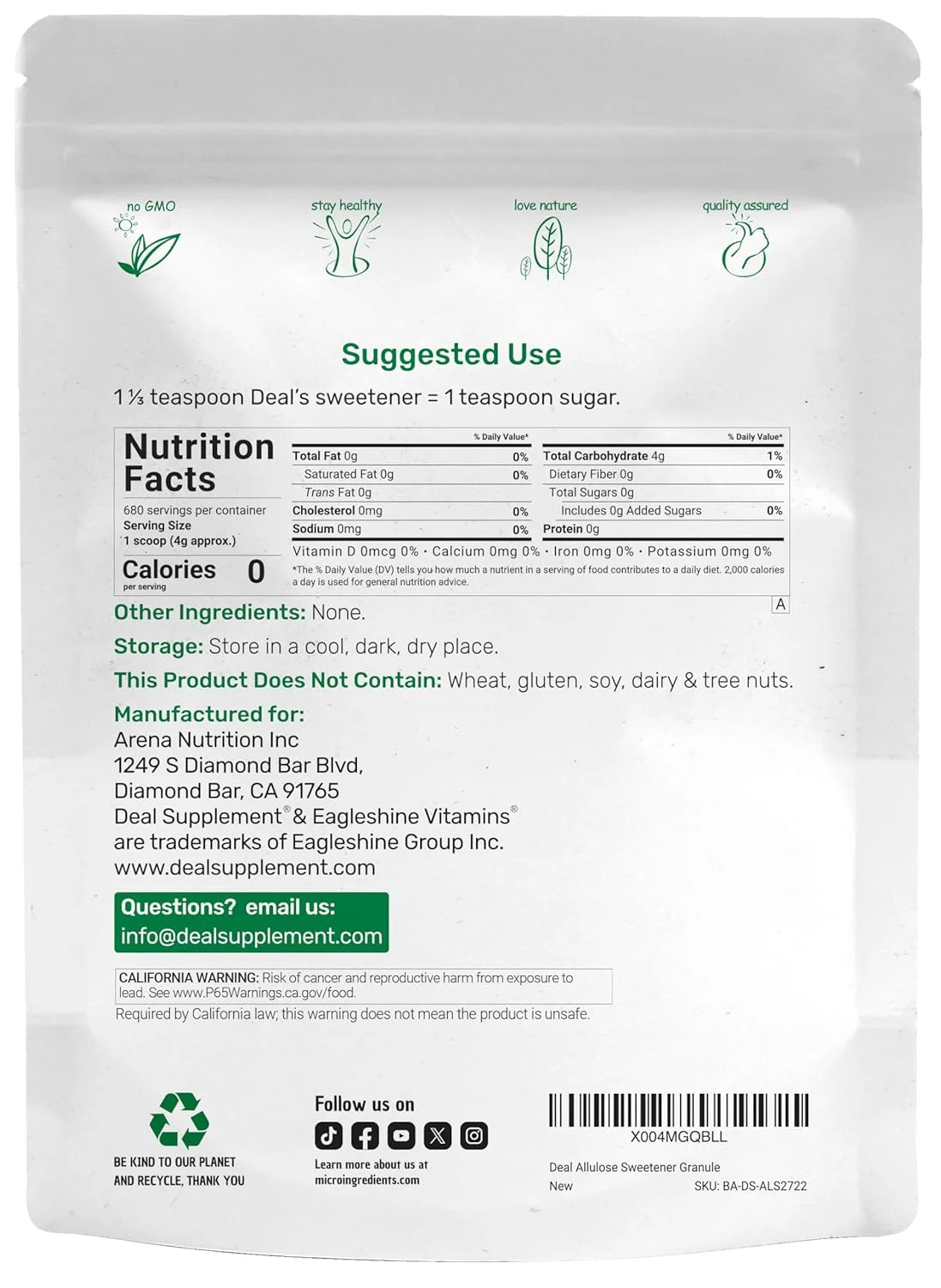 Allulose Sweetener 6 Pounds – Natural Sugar Substitutes, No Aftertaste – Keto Fr
