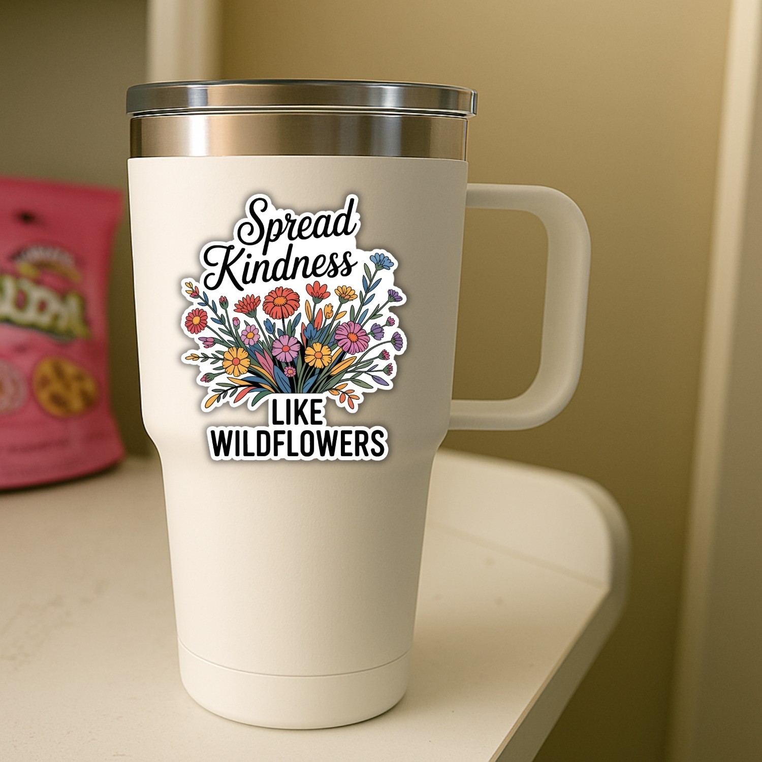 Spread Kindness Like Wildflowers Stickers: Floral Vinyl Decals – 4PCS