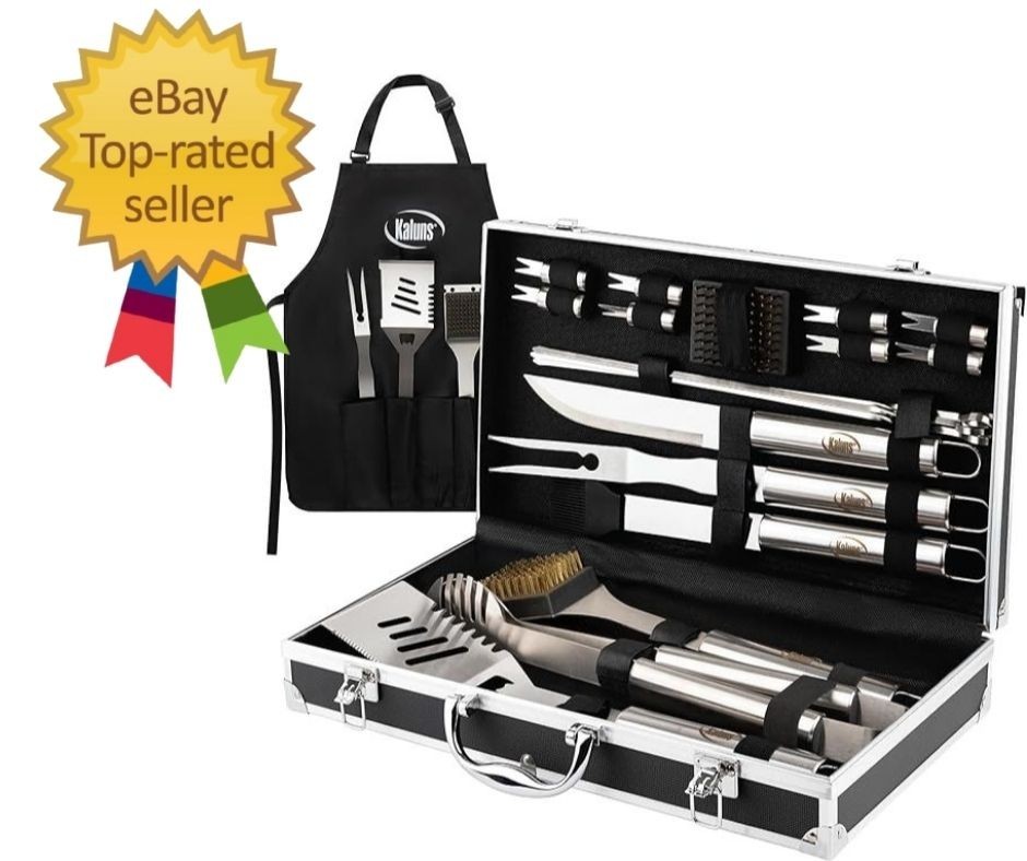 21-PC BBQ Grill Tools Set w/ Case – Stainless Steel Grilling Accessories