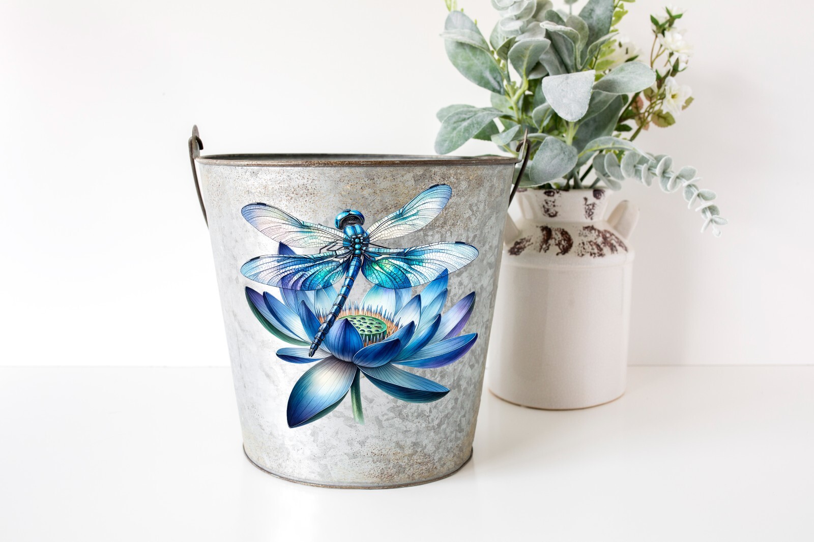 Blue Lotus and Dragonfly UV DTF Transparent Sticker / Decal
