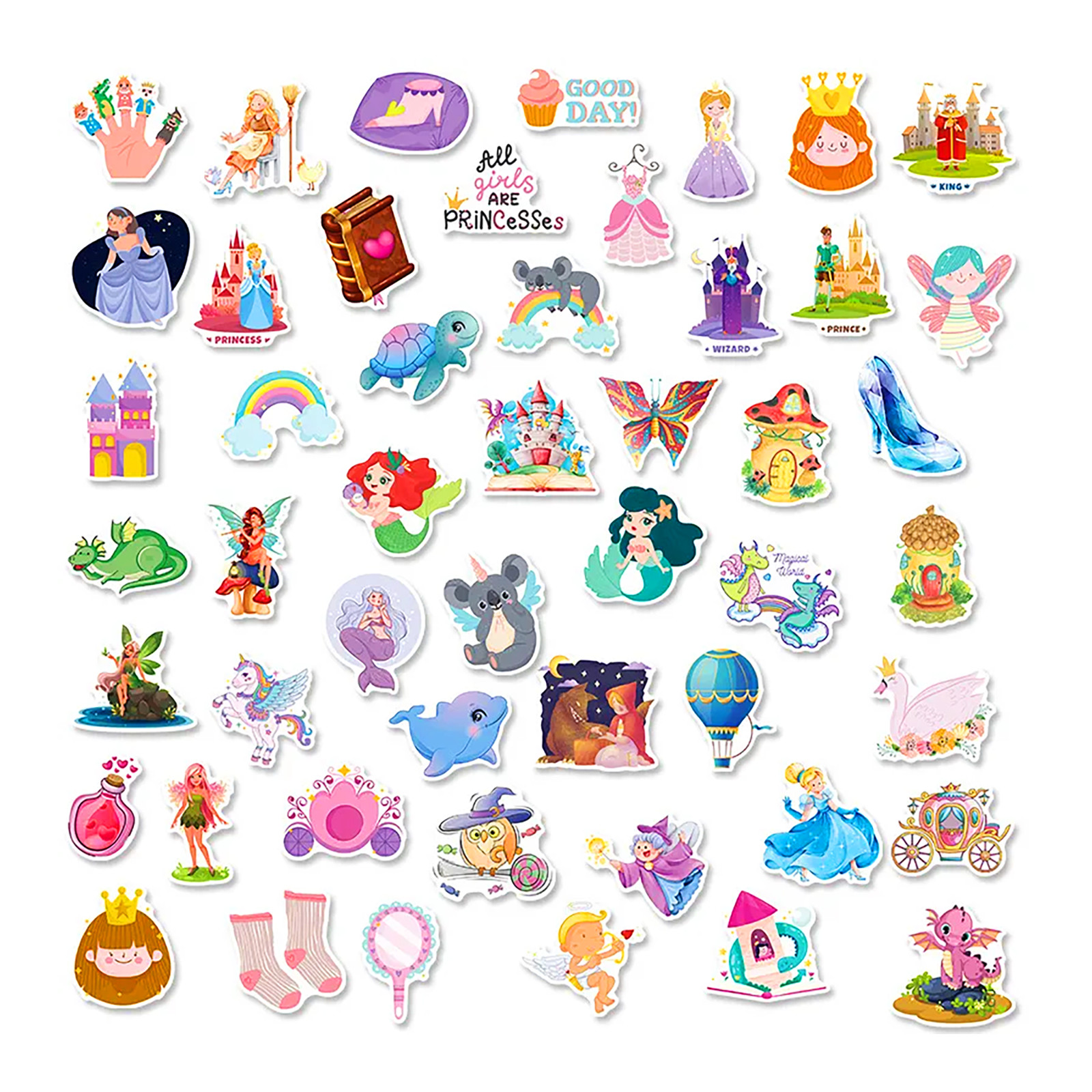 50 PCS Fairy Princess Sticker Pack Fairy Tale Elf Love Stickers Girls Crafts