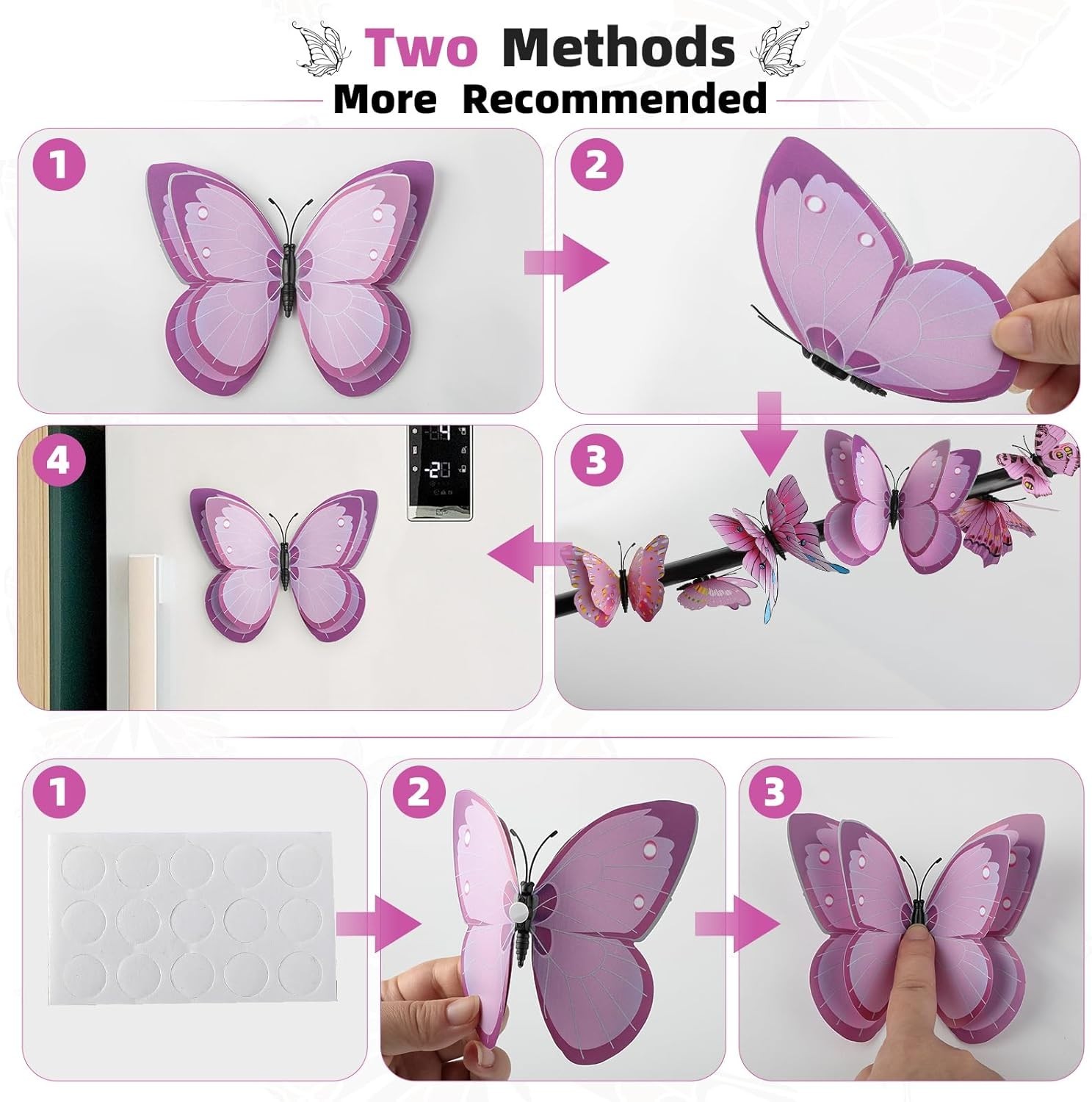24 PCS 3D Butterfly Decorations With Magnets, Double Layer Magnetic Butterfly St