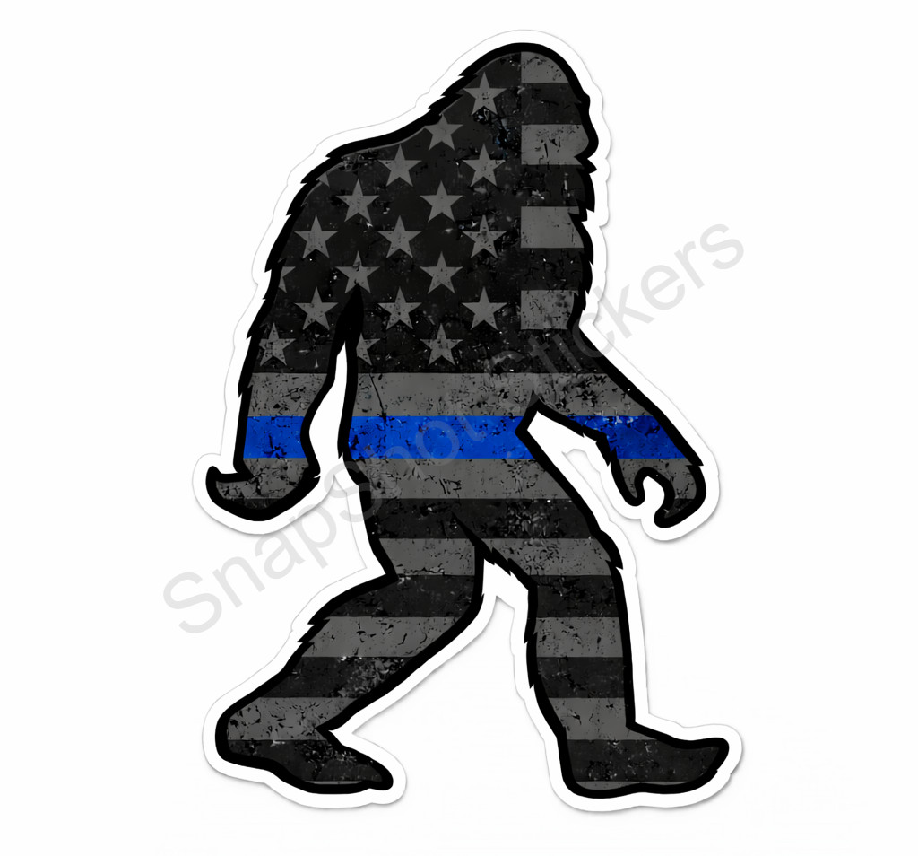 Bigfoot Sasquatch Vinyl Decal Sticker Thin Blue Line Police Support Flag 01
