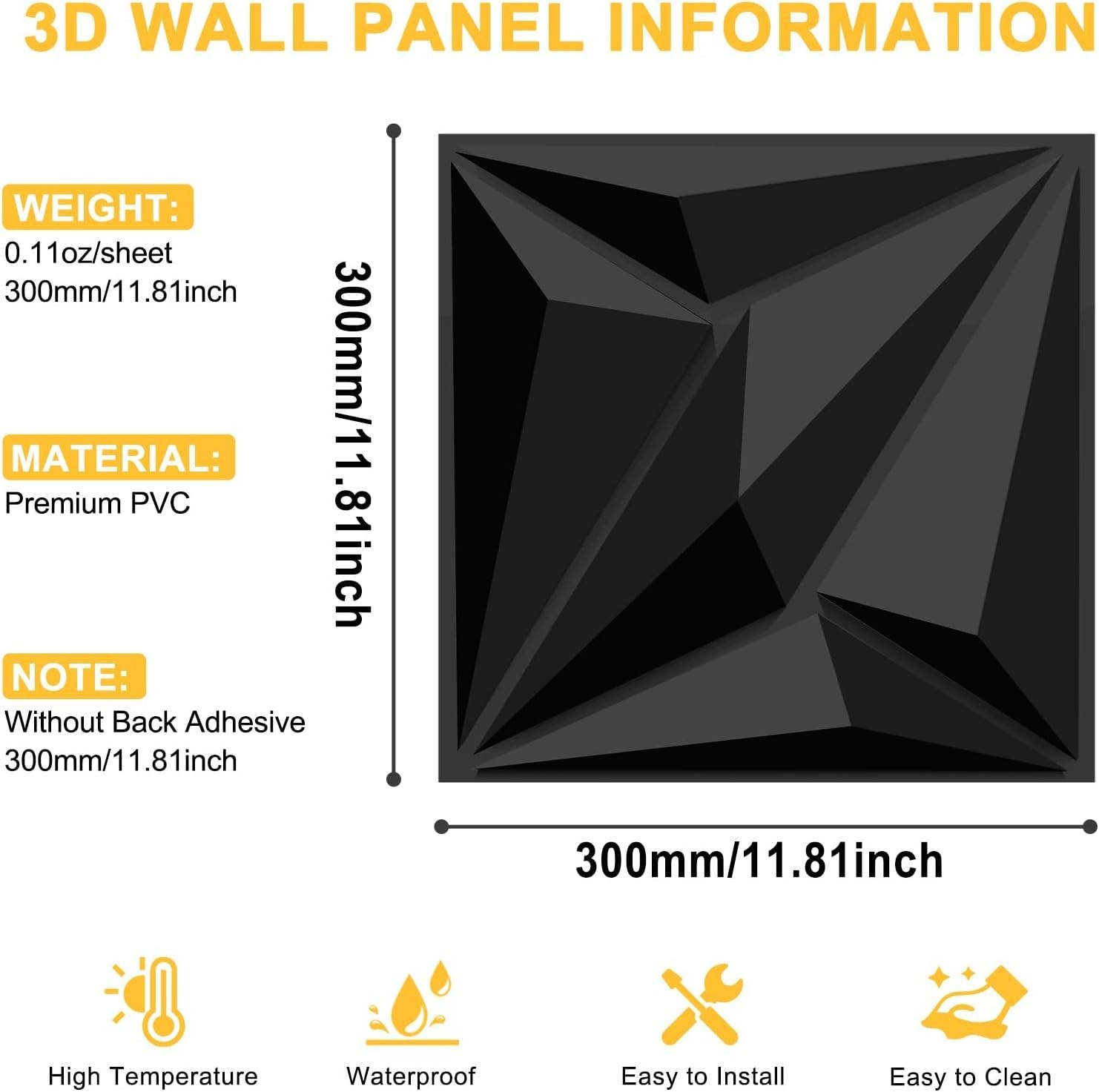 Waterproof 3D Black Wall Panels Set – Lightweight Matte Tiles for Modern Decor