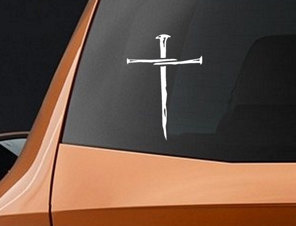 BERRYZILLA Cross with Rust Nails Decal for Laptop Mug Car Truck Window Sticker