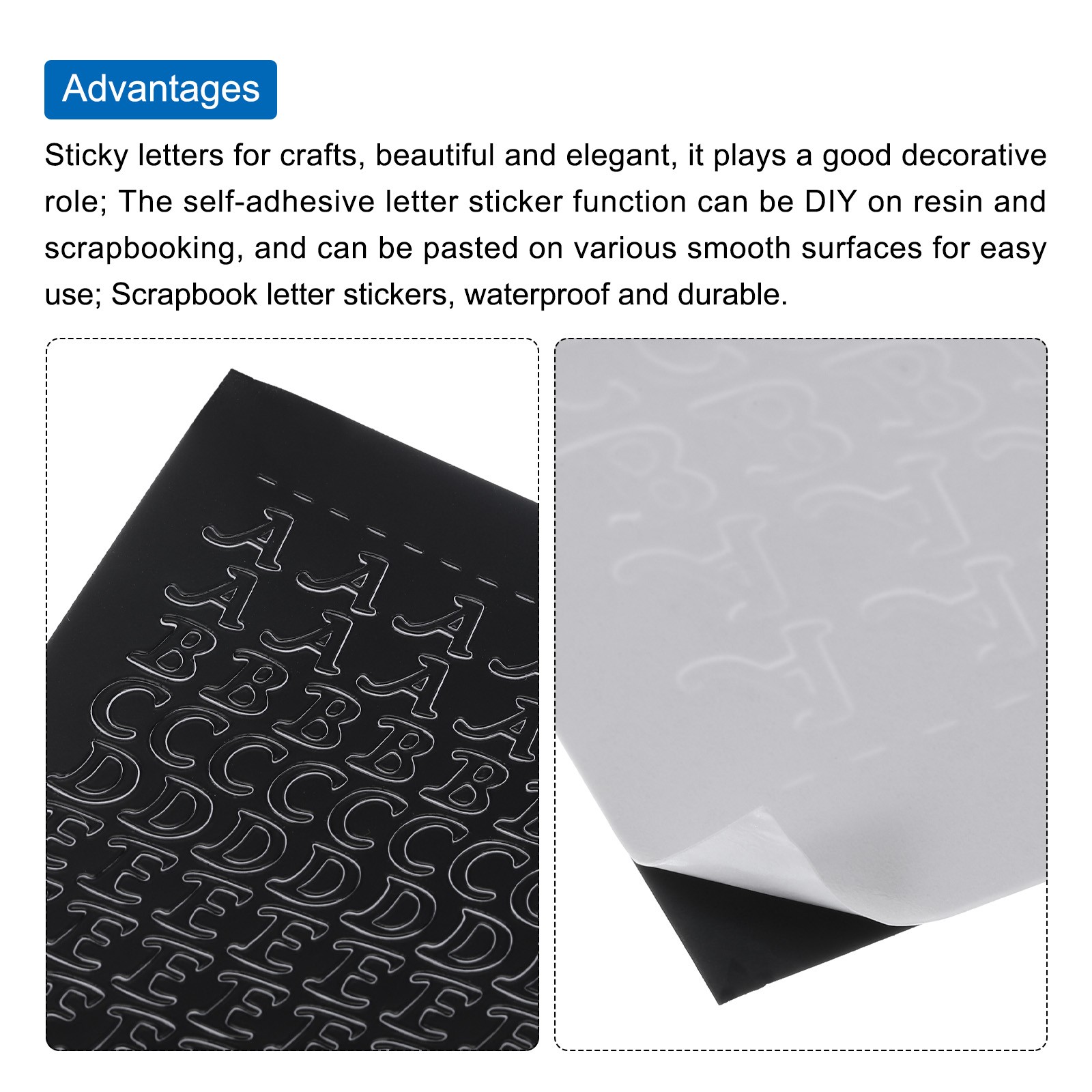 4 Sheets Alphabet Letter Sticker Black Upper Lower a to Z Self Adhesive
