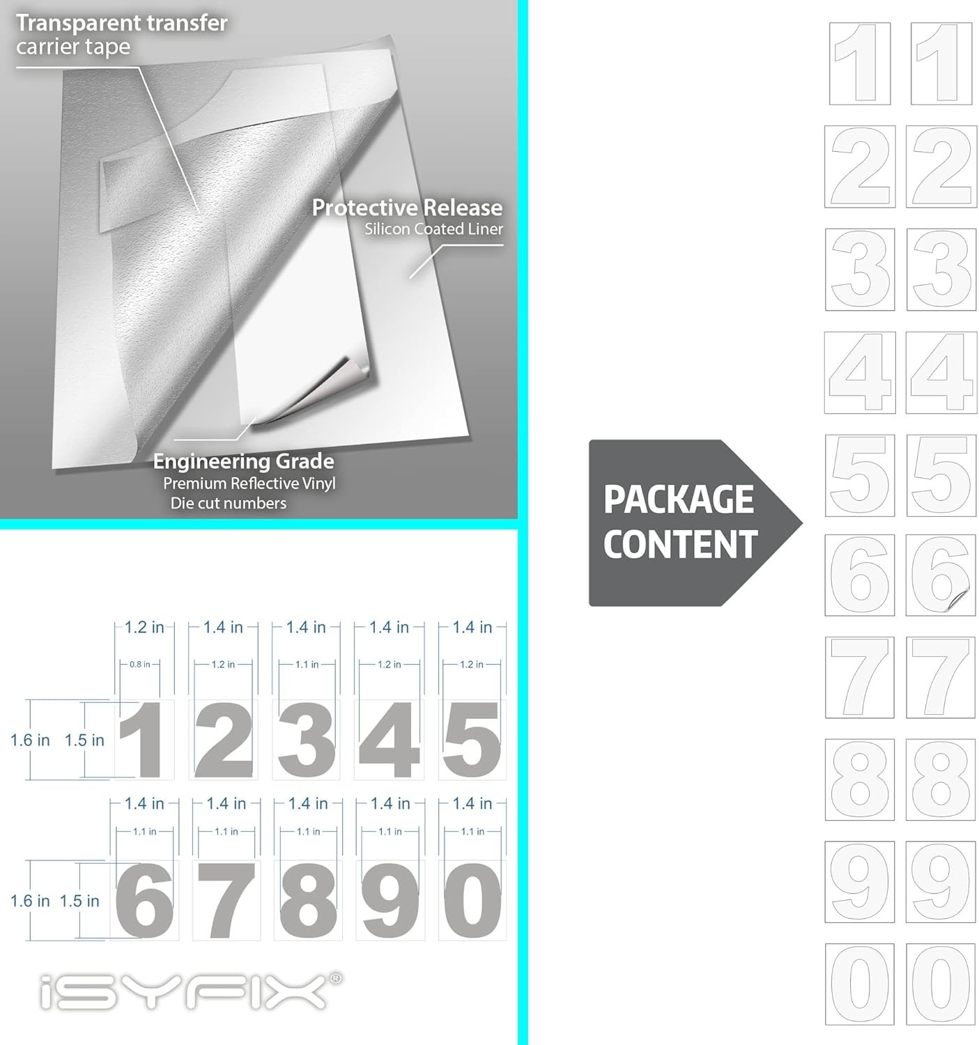 1.5 Inch Reflective Address Numbers – Easy to Apply Self-Adhesive Decal