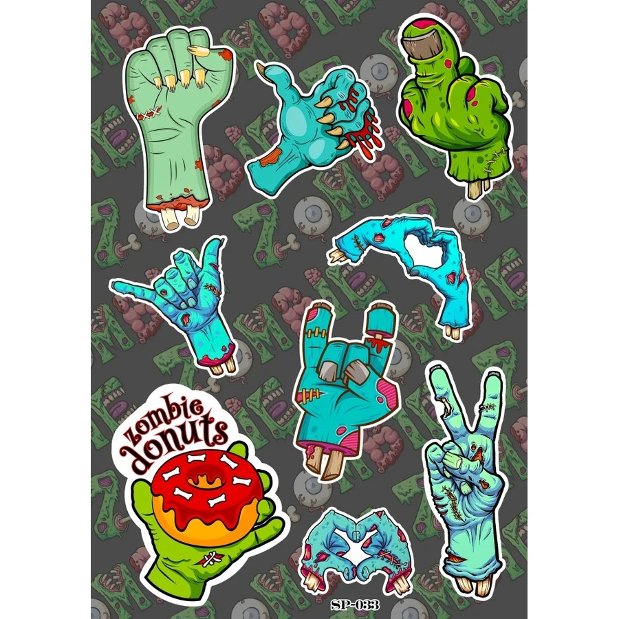 Zombie Hand Gestures Sticker Pack Peace Sign Heart Rock On Heavy Metal Donuts