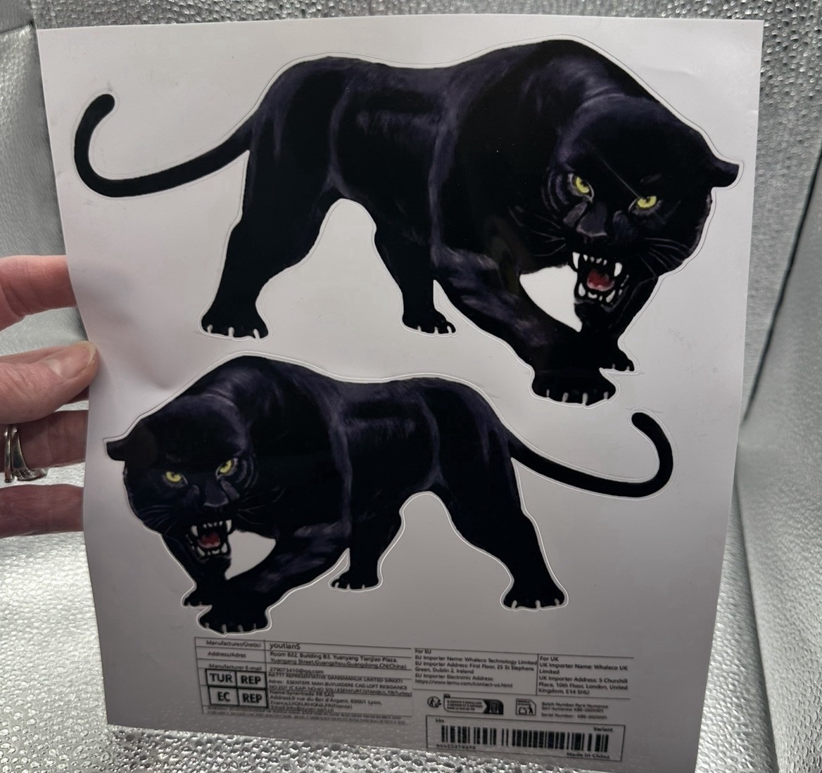 2 PACK BLACK PANTHER LEOPARD 7.5” INCH VINYL DECAL STICKER SET LOT 2PCS LARGE