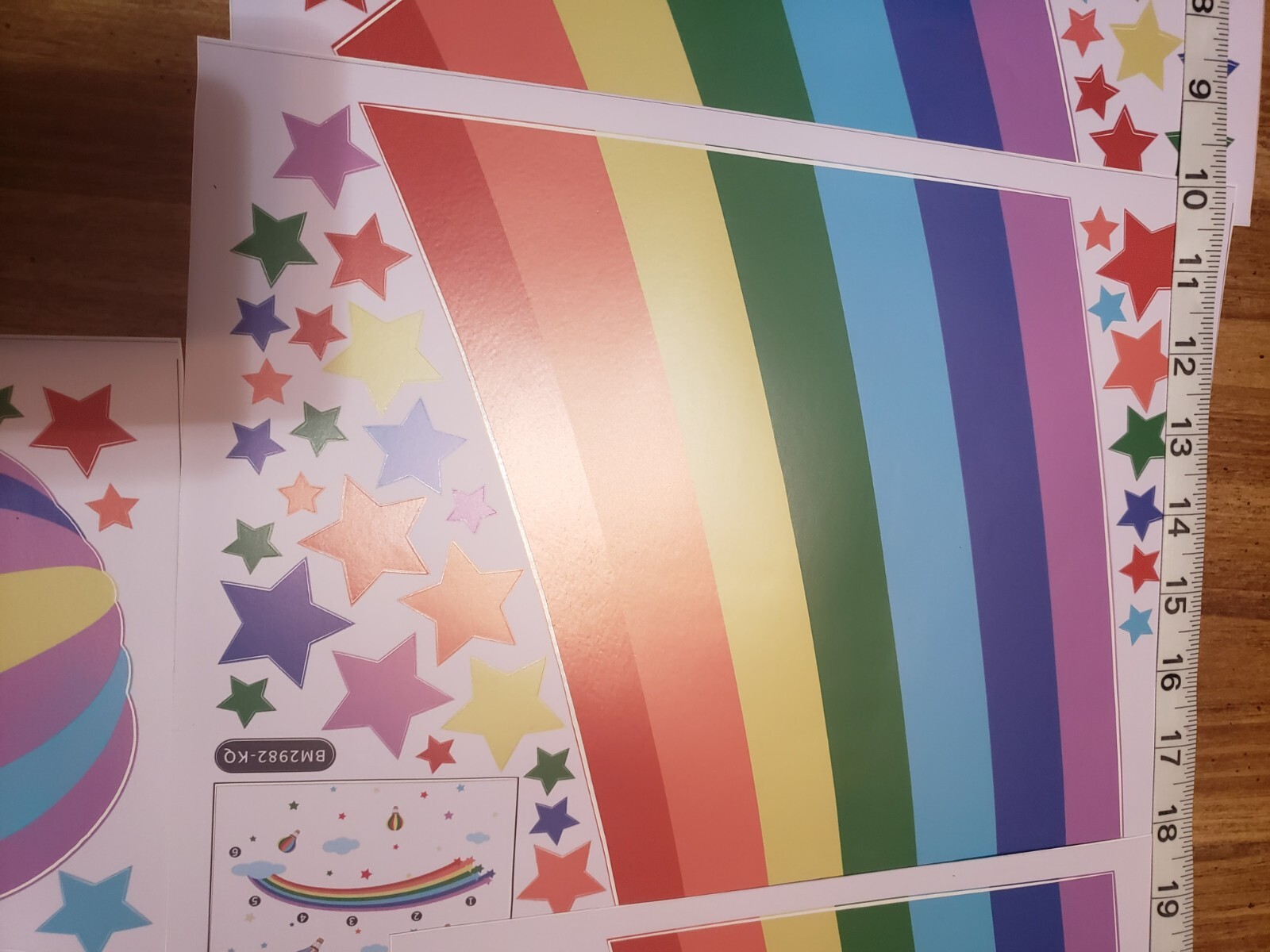 Large Rainbow Wall Decal Kids Room Balloons Stars Clouds NIP