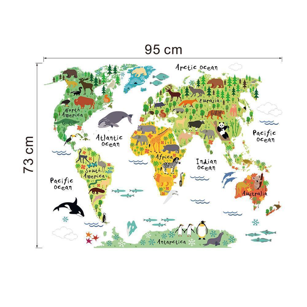 Animal World Map Removable Vinyl Wall Sticker Decal School Office Home Decor