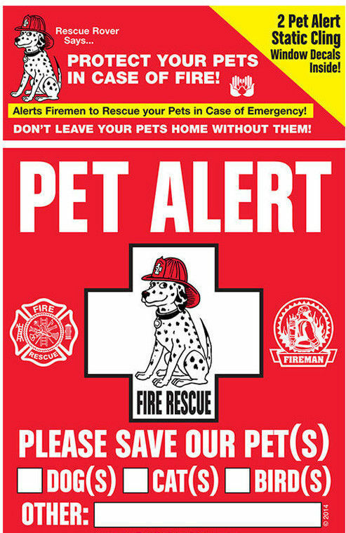 PET ALERT SAFETY Window Cling Decal Sticker CAT DOG Fire Rescue Emergency 2 pk