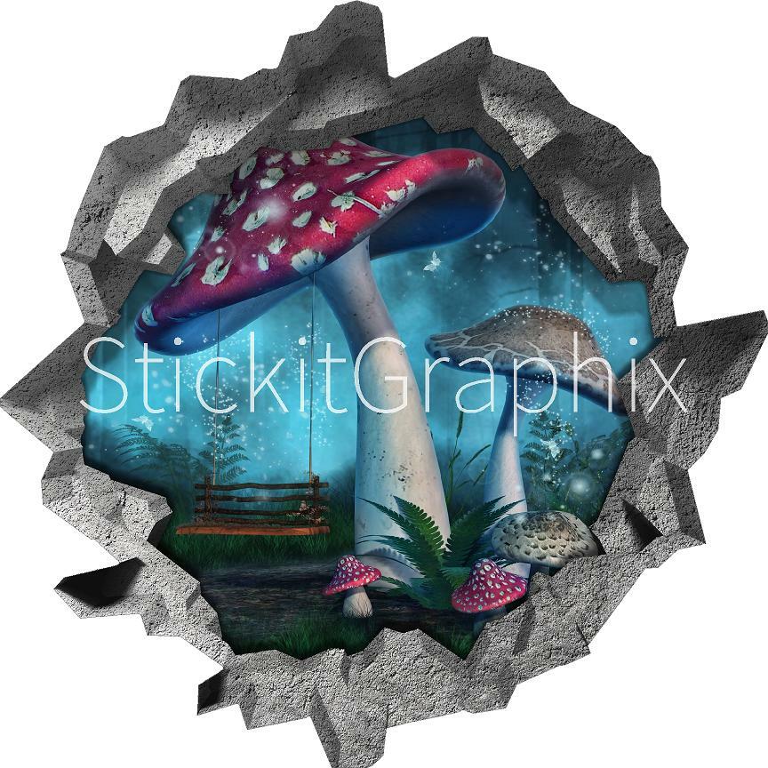 Hole in the Wall ENCHANTED MUSHROOM SWING 3D Wall Decal Vinyl Wall Sticker