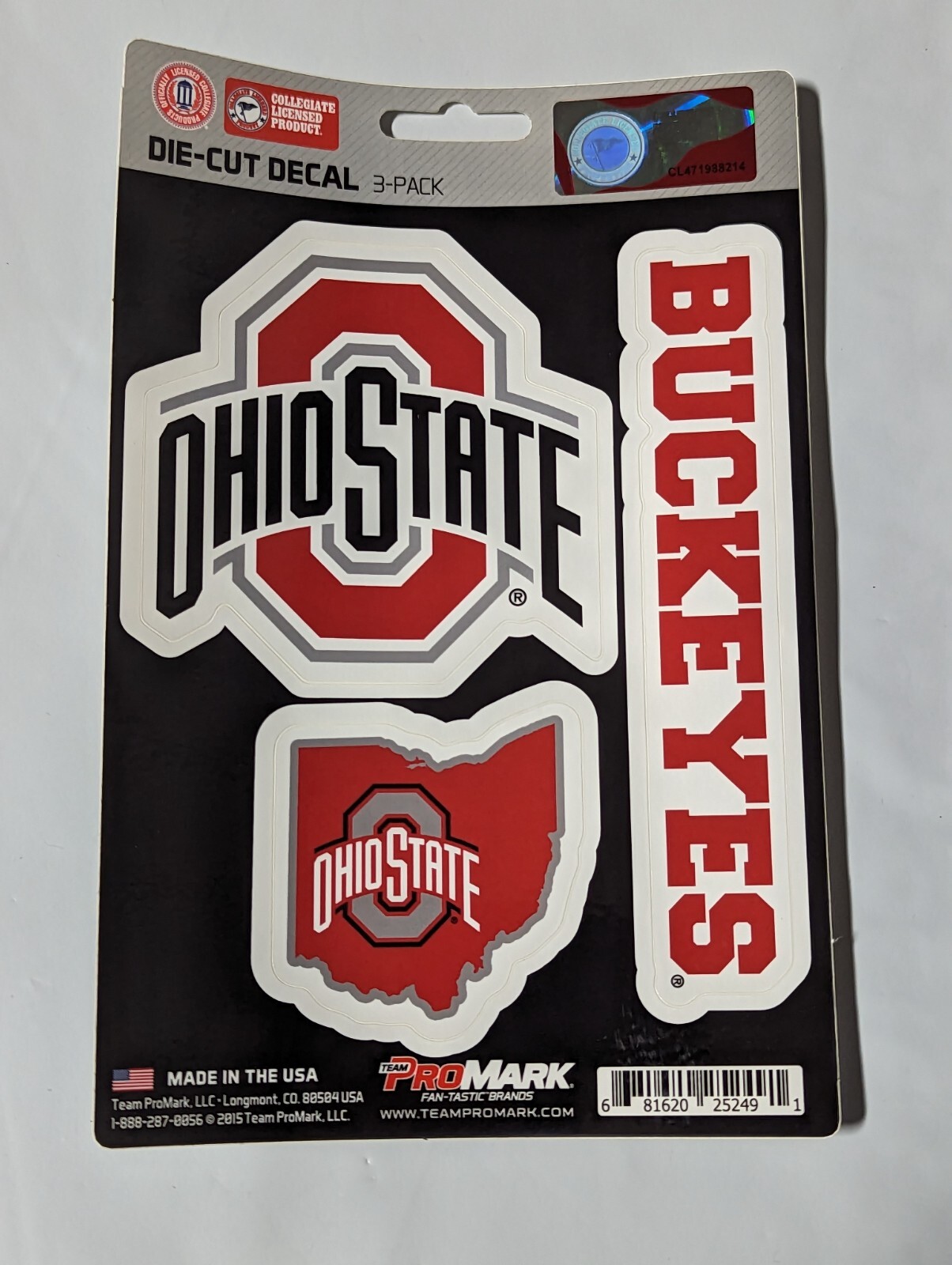 Ohio State Buckeyes 3-Pack Die-cut Decals Stickers Sheet Measures 5" x 7" New!