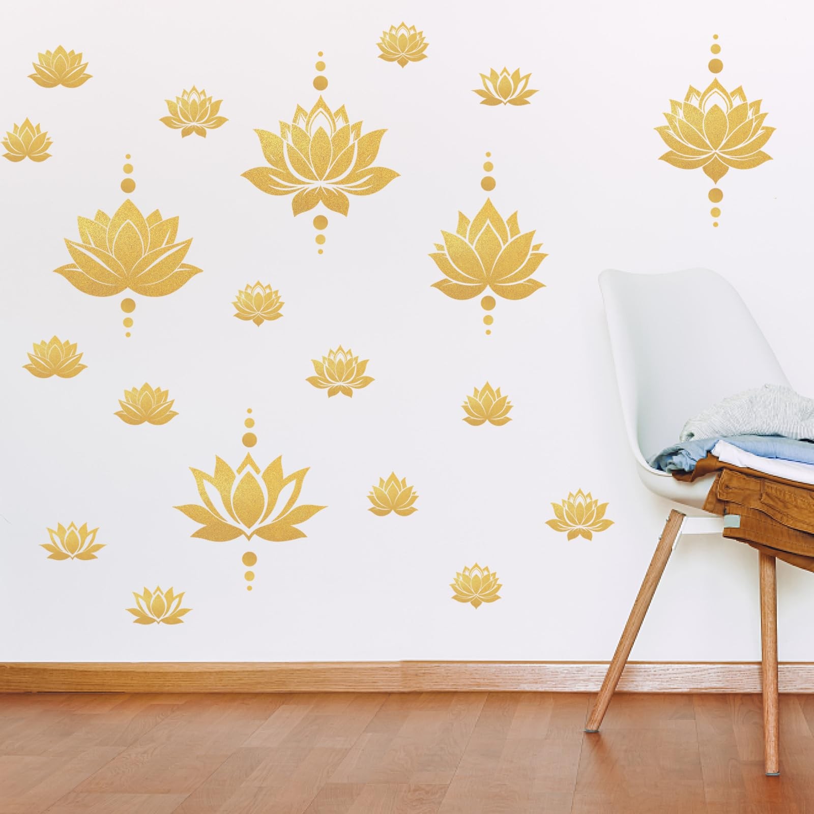 2 Sheets Lotus Flower Wall Decals DIY Gold Dot Removable Vinyl Stickers for Y…